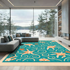 Teal Orange Sea Turtle Swirls Rug