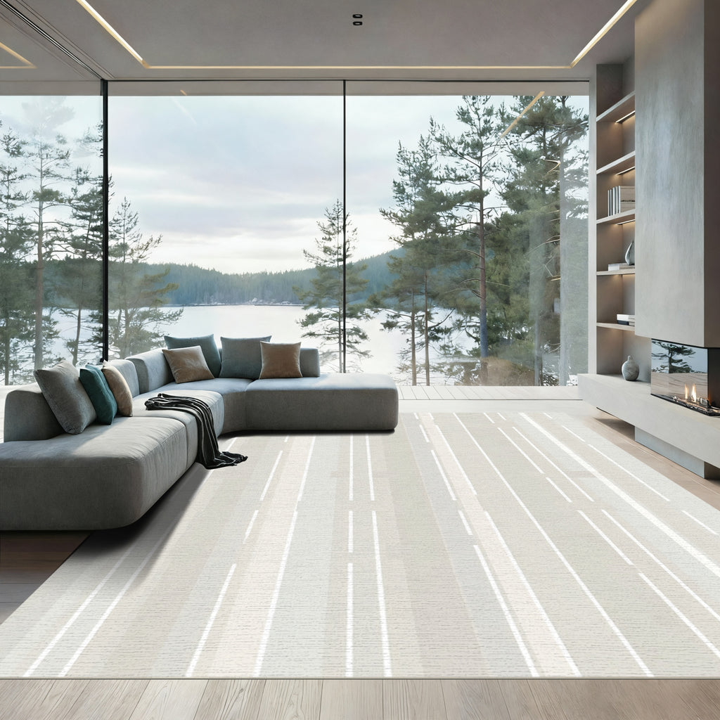 Neutral Vertical Stripe Canvas Rug