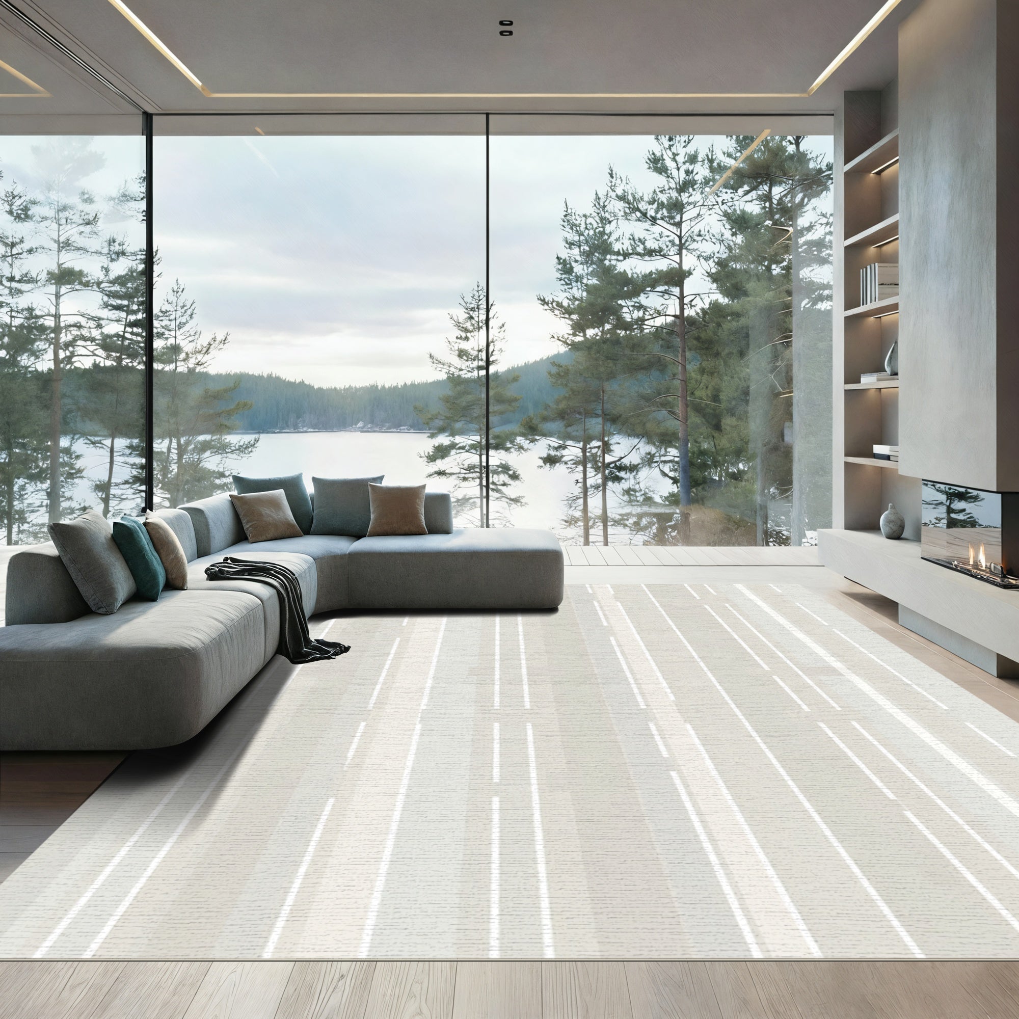 Neutral Vertical Stripe Canvas Rug