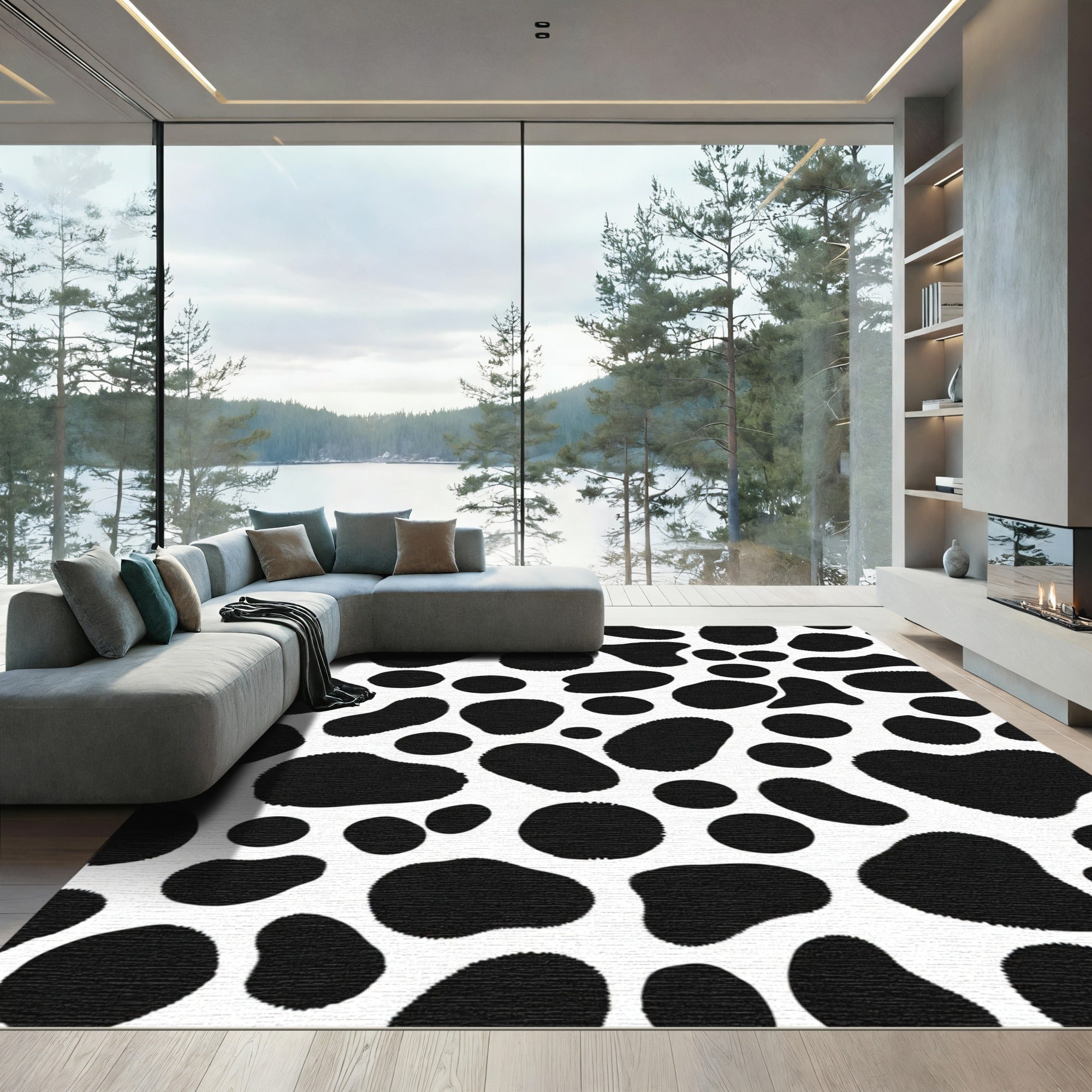 Black White Spotted Animal Hide Rug
