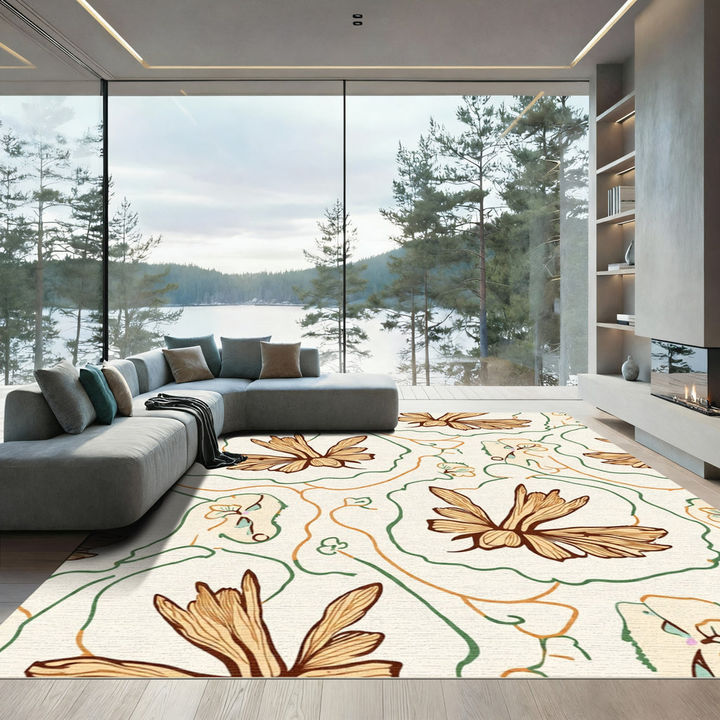Earthy Tone Organic Flower Vines Rug