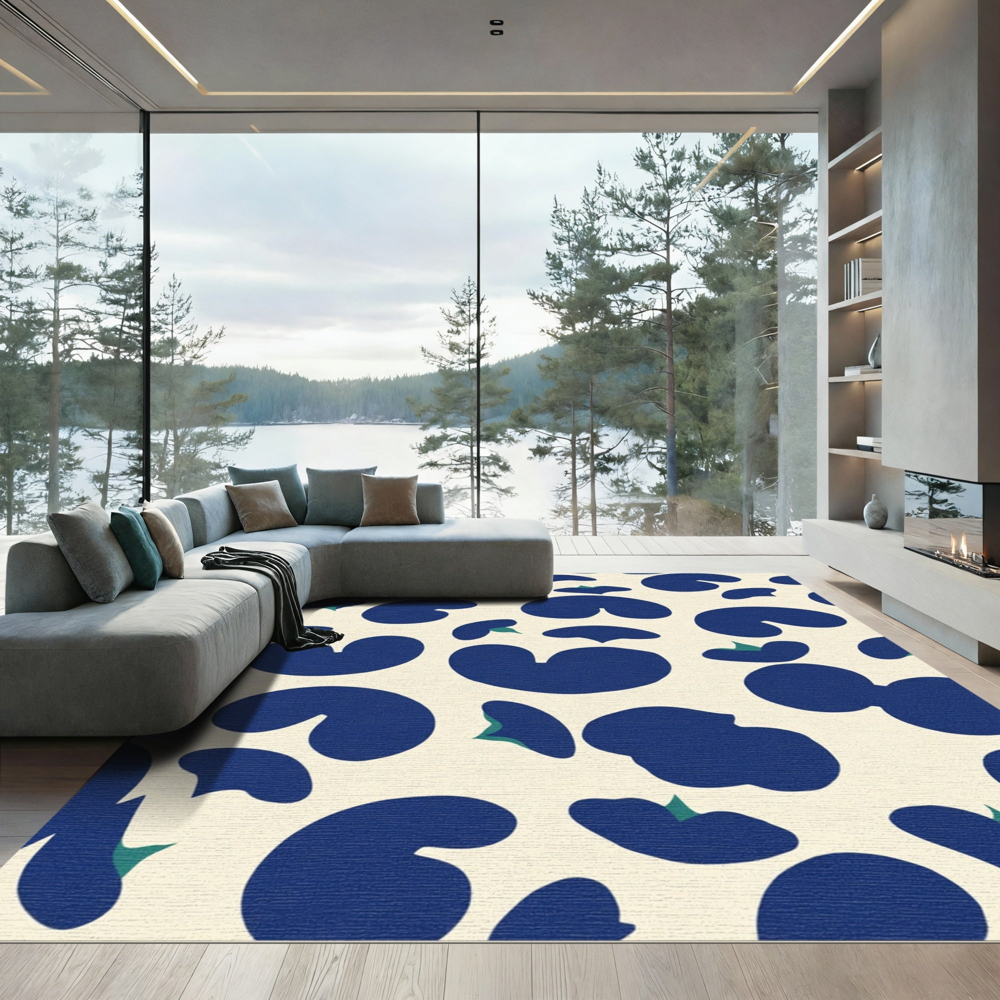 Deep Blue Organic Bloom Arrangement Rug
