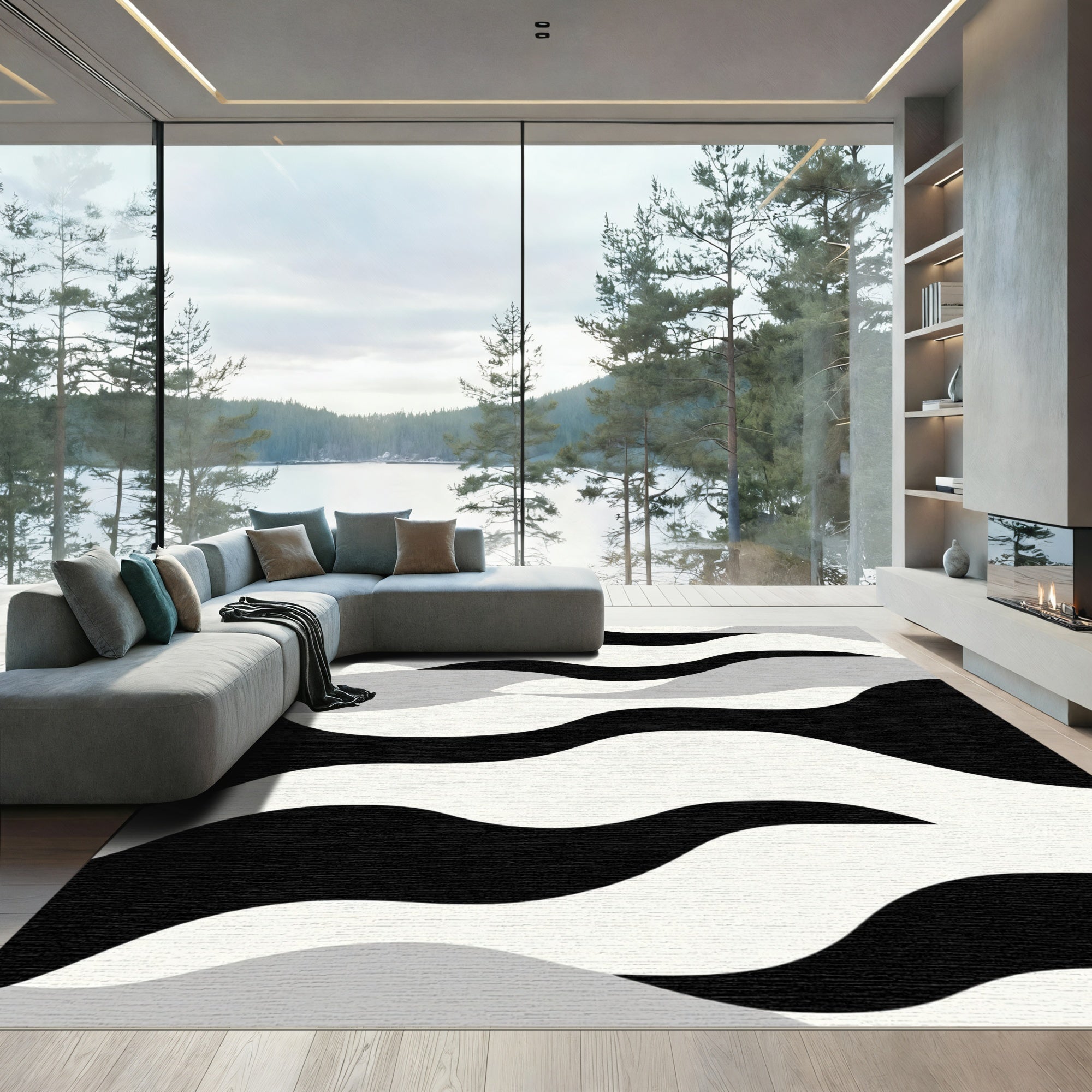 Monochromatic Abstract Wave Landscape Rug