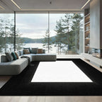 Black White Geometric Grid Frame Rug