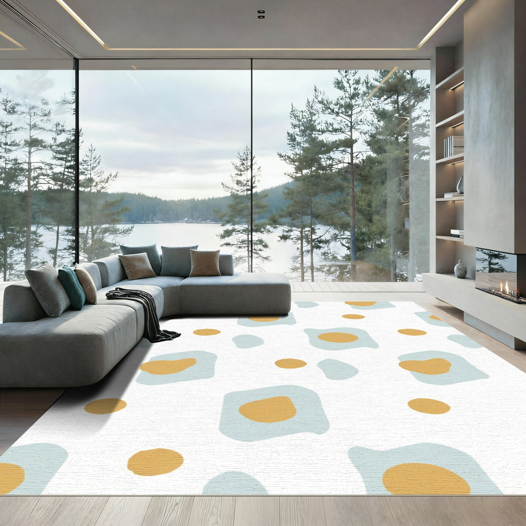 Soft Blue Orange Abstract Blobs Rug