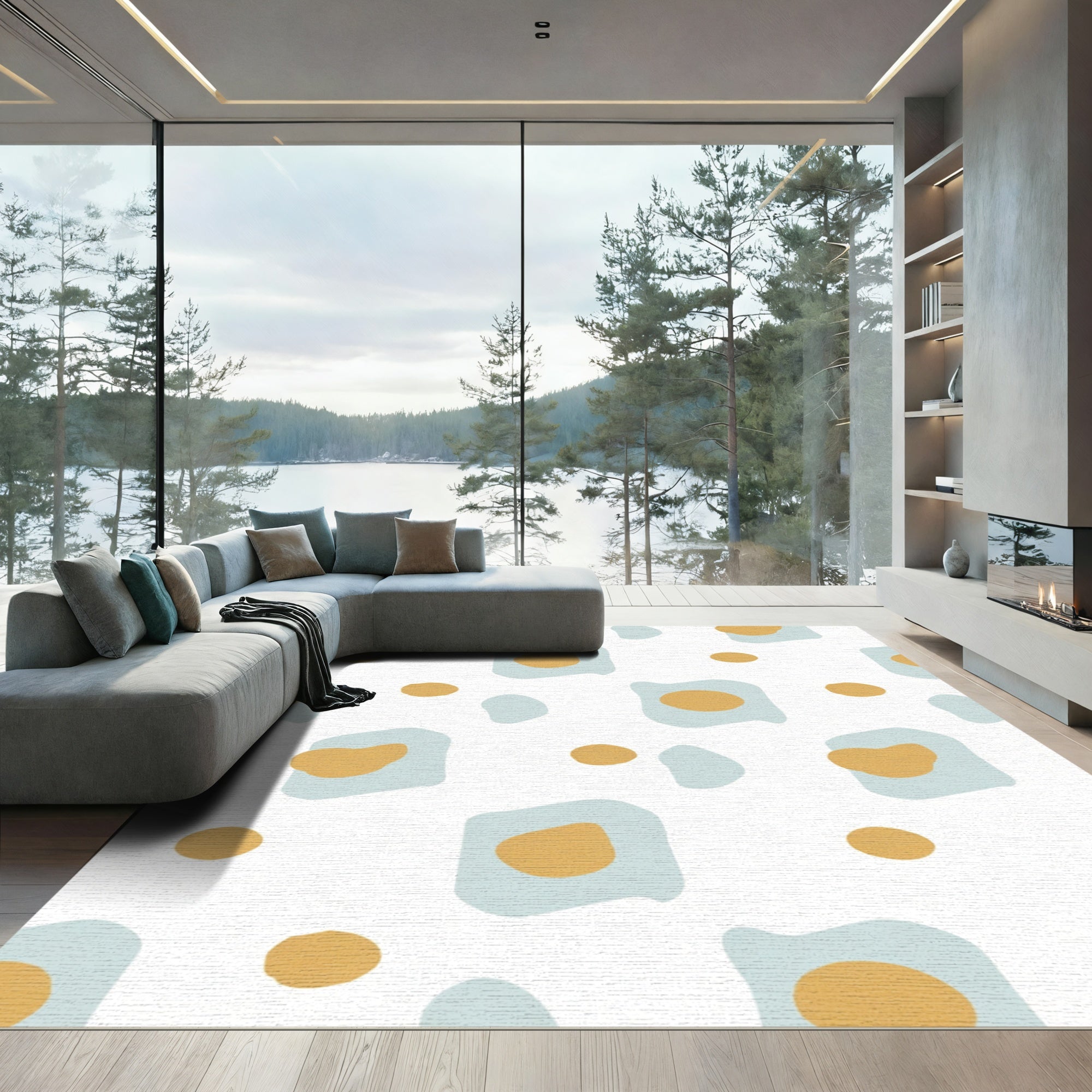 Soft Blue Orange Abstract Blobs Rug