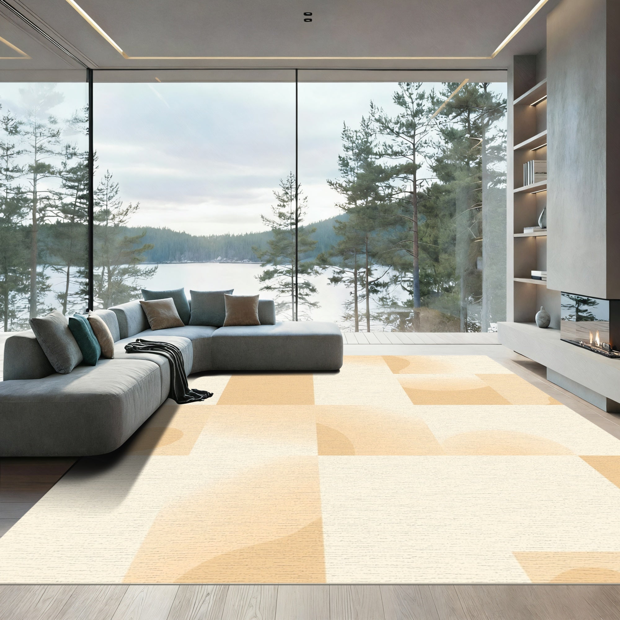 Blended Peach Geometric Squares Aura Rug