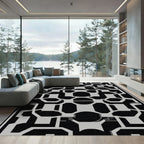 Black and Gray Abstract Geometric Maze Rug