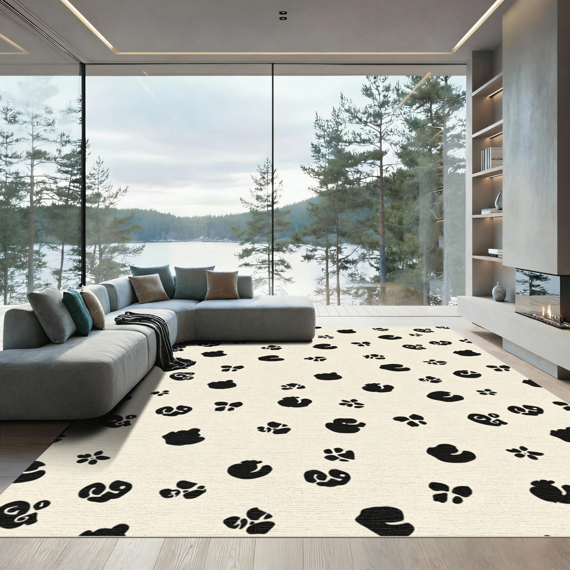 Chic Black Spots Ivory Background Rug