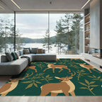 Brown Deer Green Forest Foliage Rug