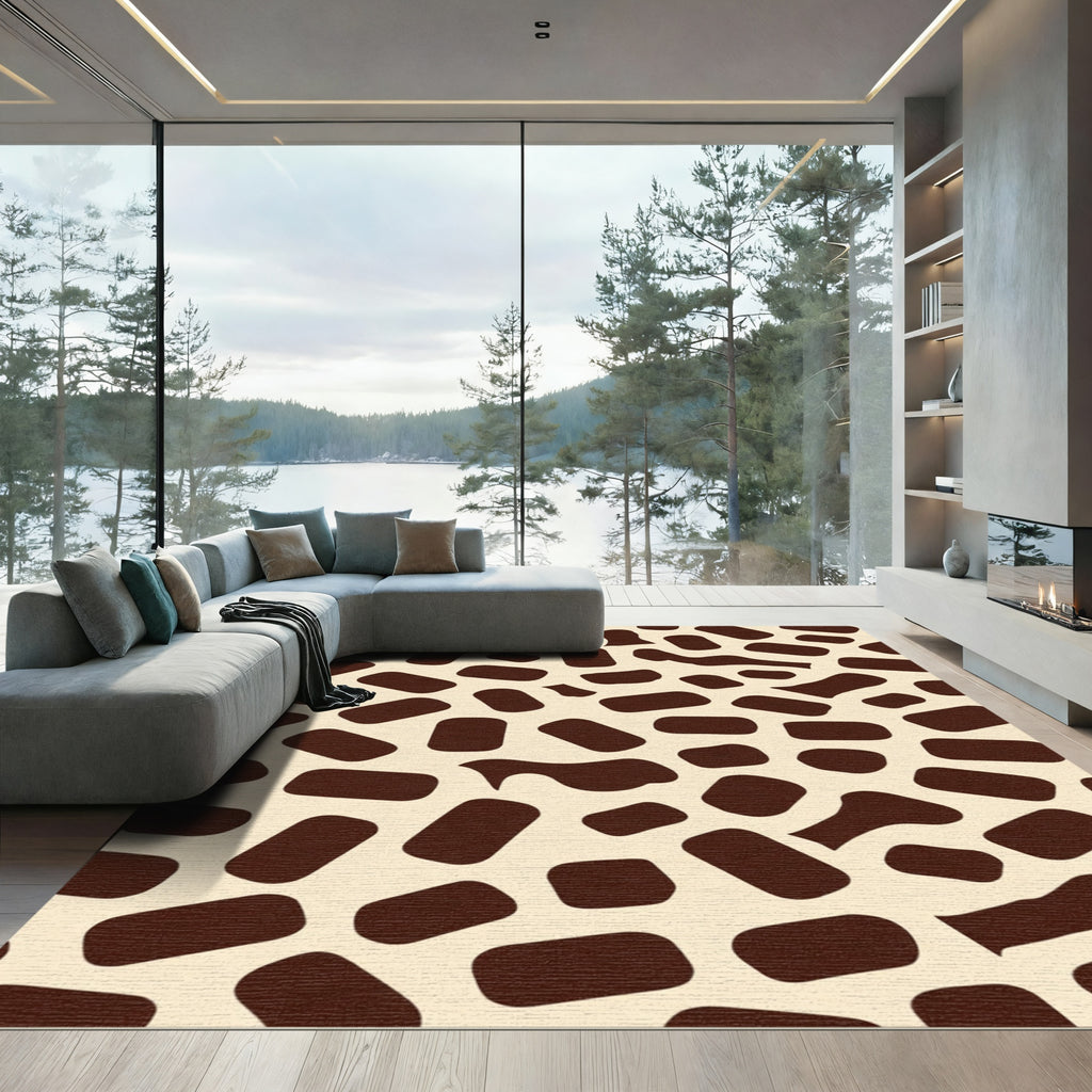 Brown Cream Abstract Organic Shapes Rug