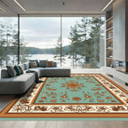 Turquoise Orange Floral Acanthus Border Rug