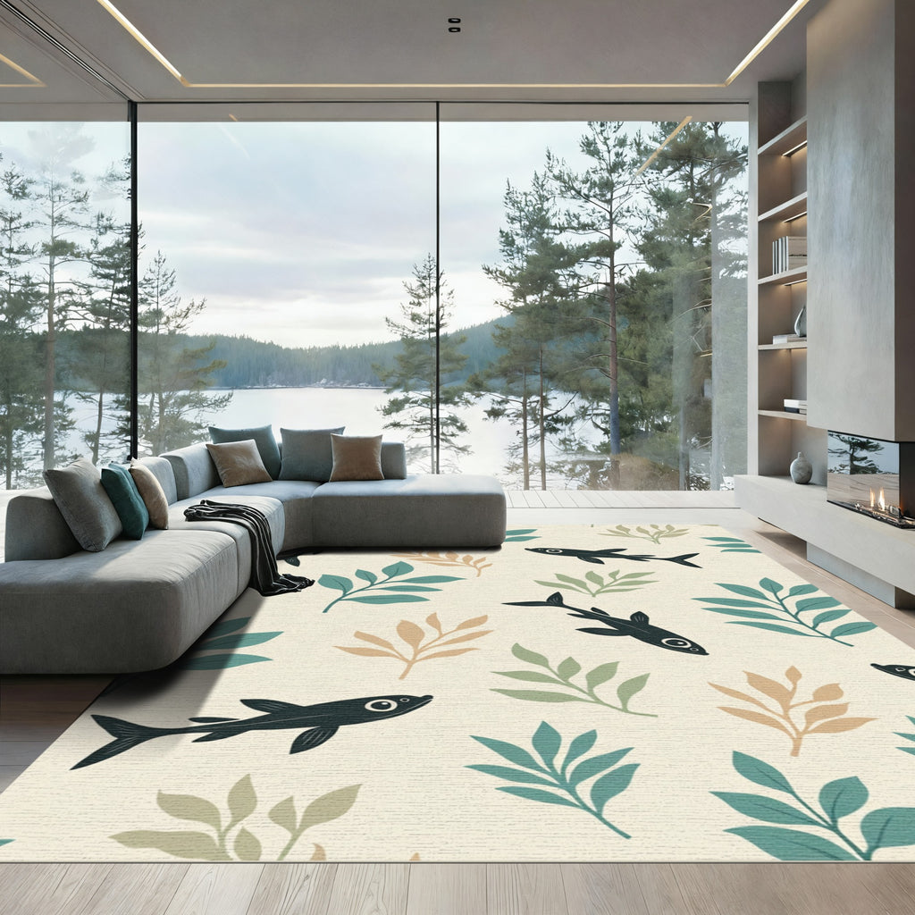Dark Fish Botanical Arrangement Rug