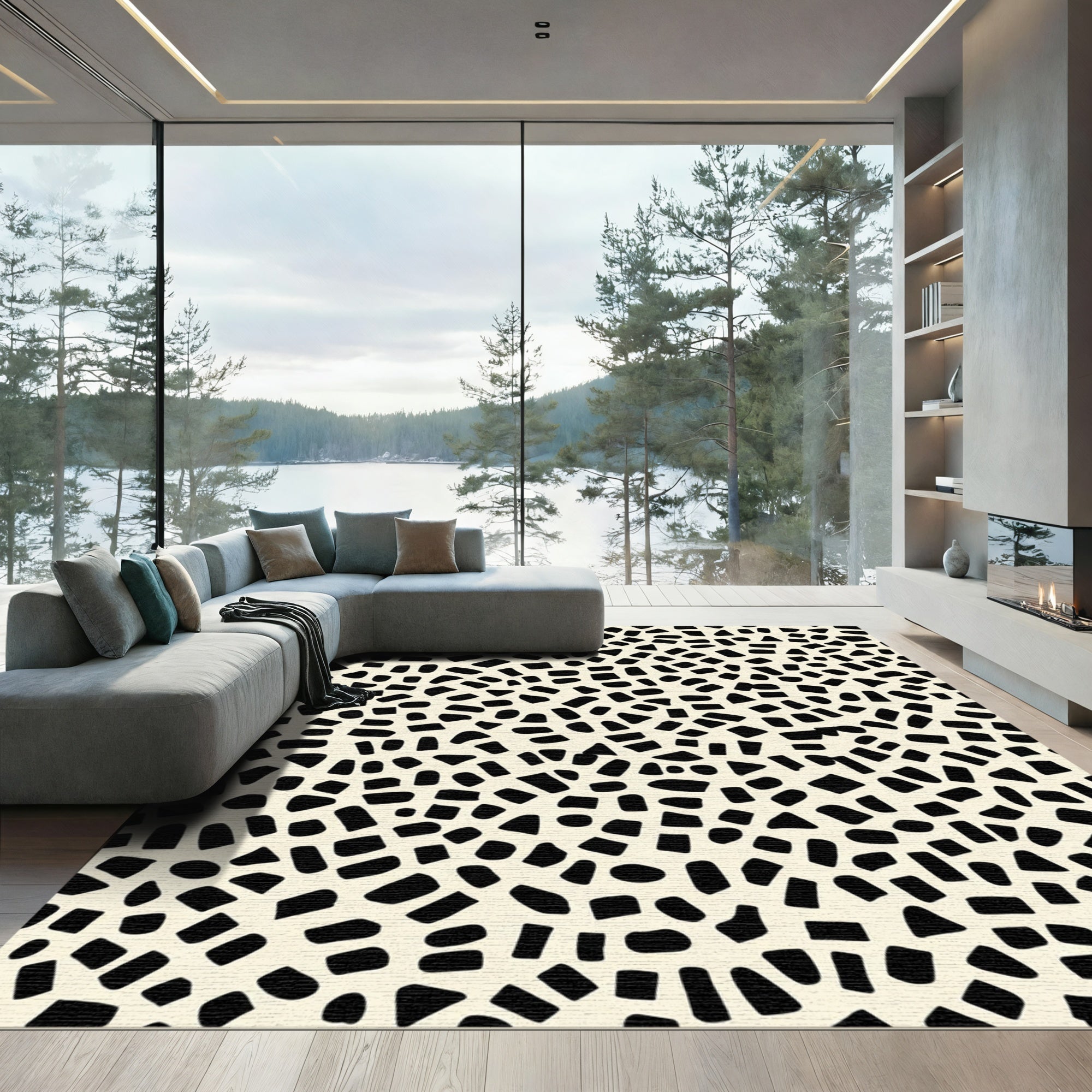 Organic Black Ivory Pebble Scatter Rug