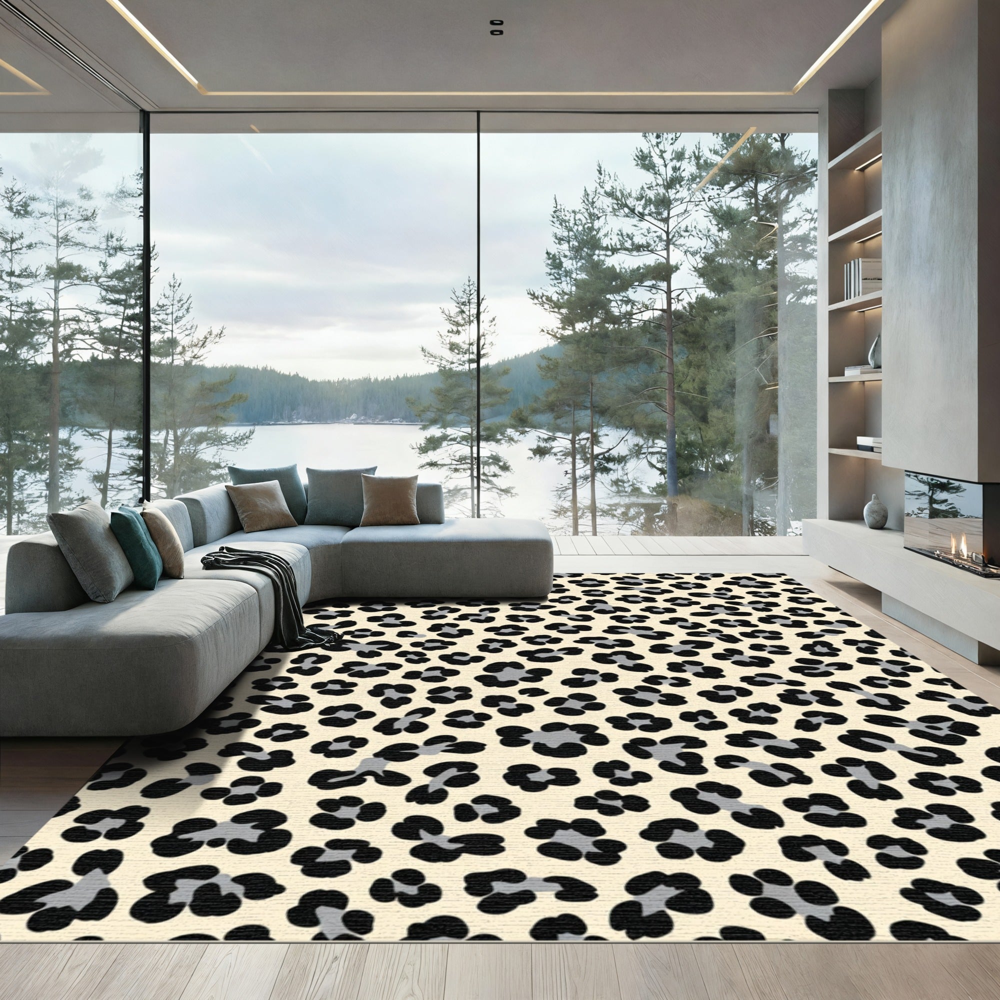 Neutral Beige Leopard Spot Rug