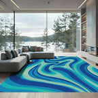Cool Blue Swirling Waves Rug