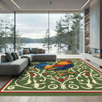Rooster And Floral Scrollwork Rug