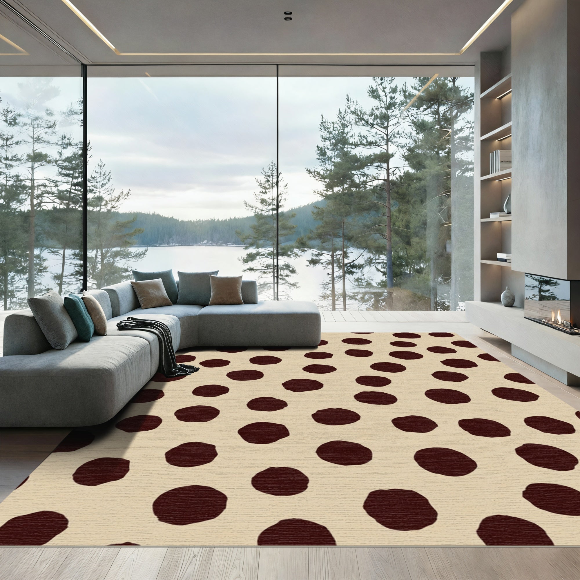 Dark Brown Polka Dot Pattern Rug