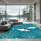 Teal White Shark Marine Life Rug