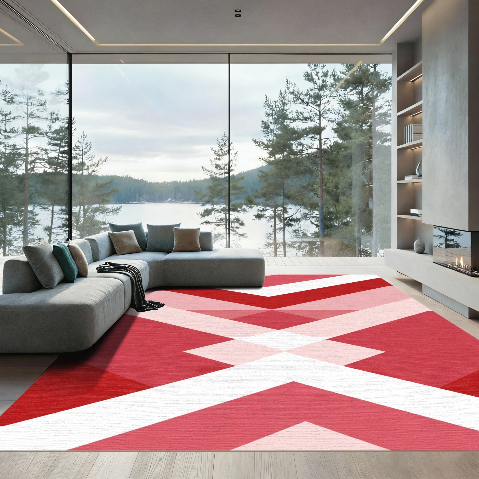 Crimson Geometric Stacks Rug