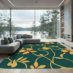 Teal Golden Floral Vine Arrangement Rug