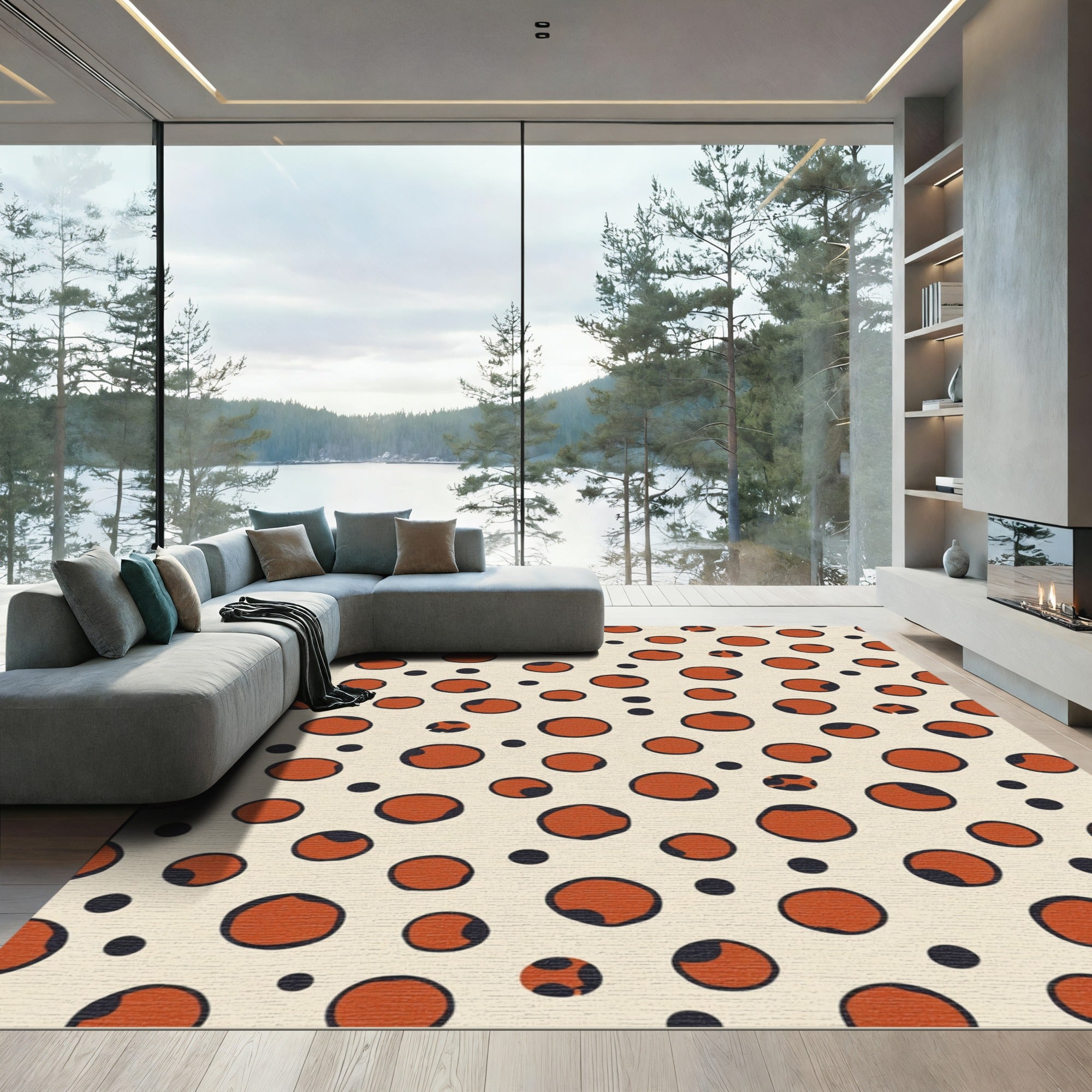 Orange Dot Contemporary Overlay Rug