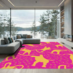 Vibrant Yellow Dancers Pink Background Rug