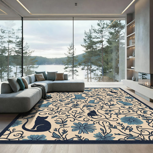 Blue Cats Floral Vine Cream Rug