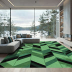 Deep Green Geometric Chevron Tiles Rug