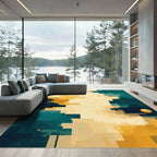 Gold Yellow Teal Pixel Horizon Rug