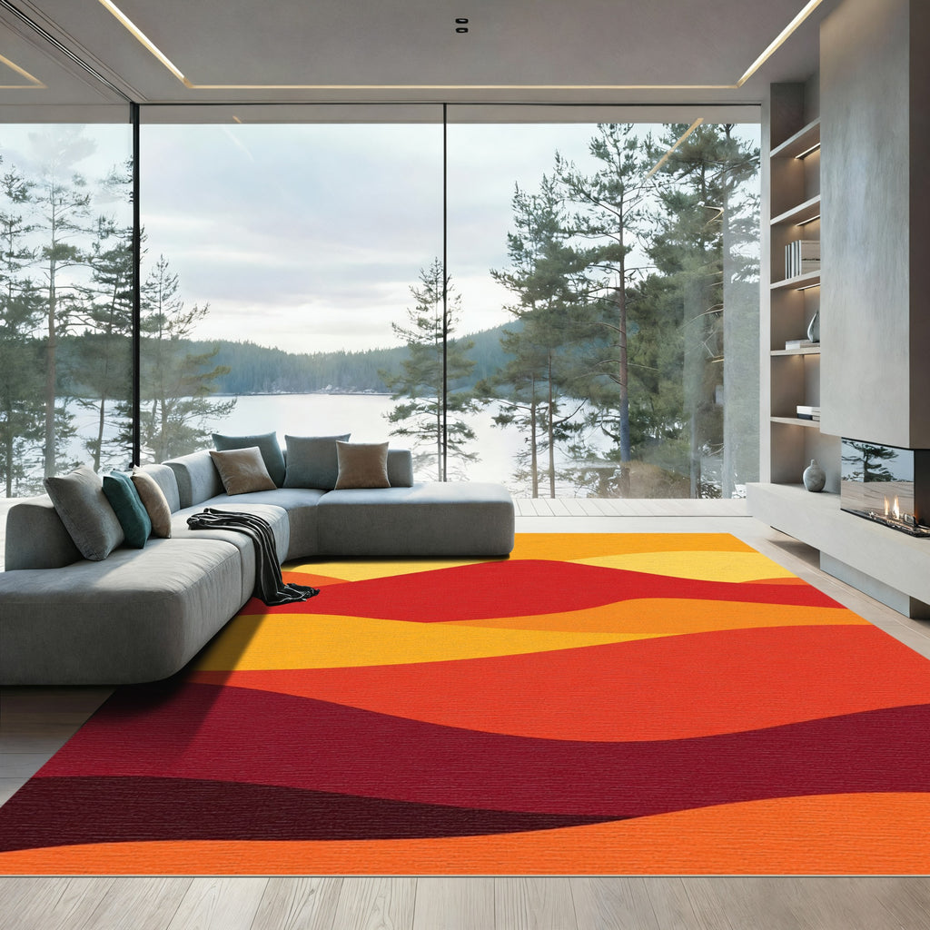 Warm Crimson Abstract Waves Rug