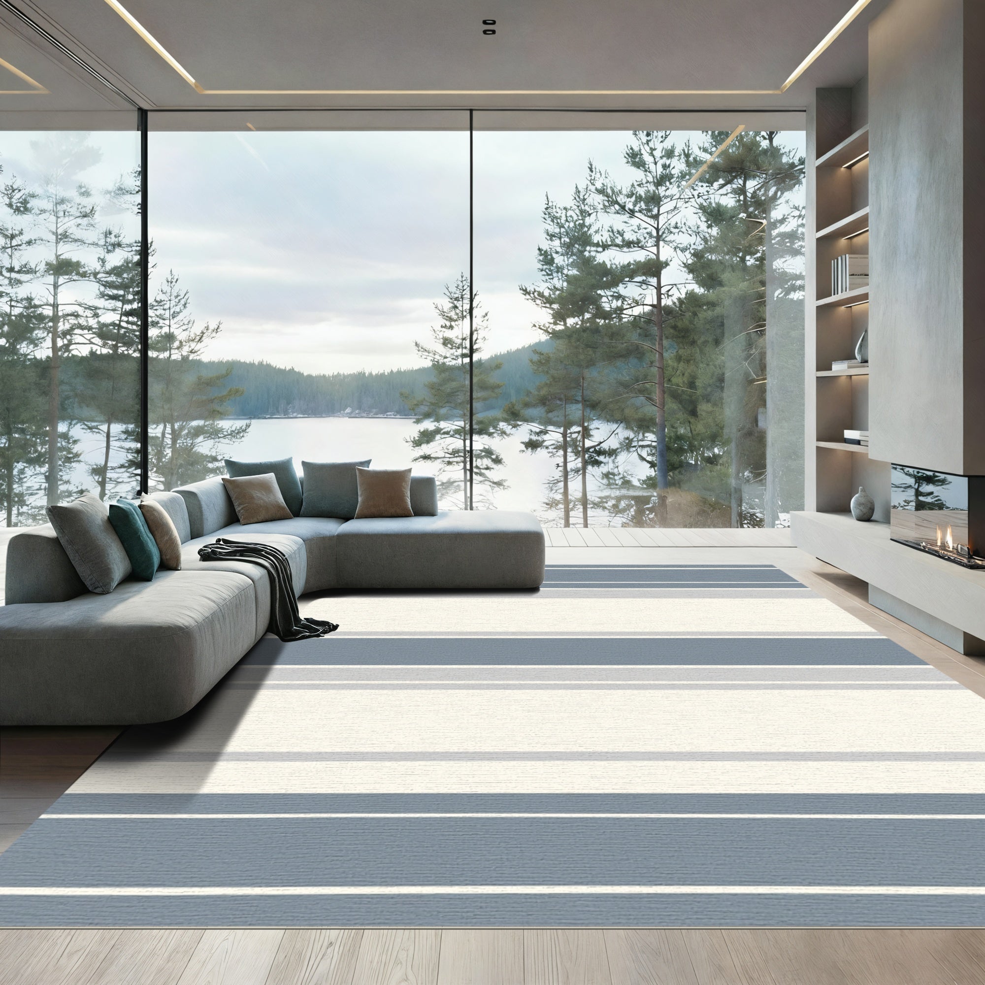 Serene Blue Gray Striped Harmony Rug