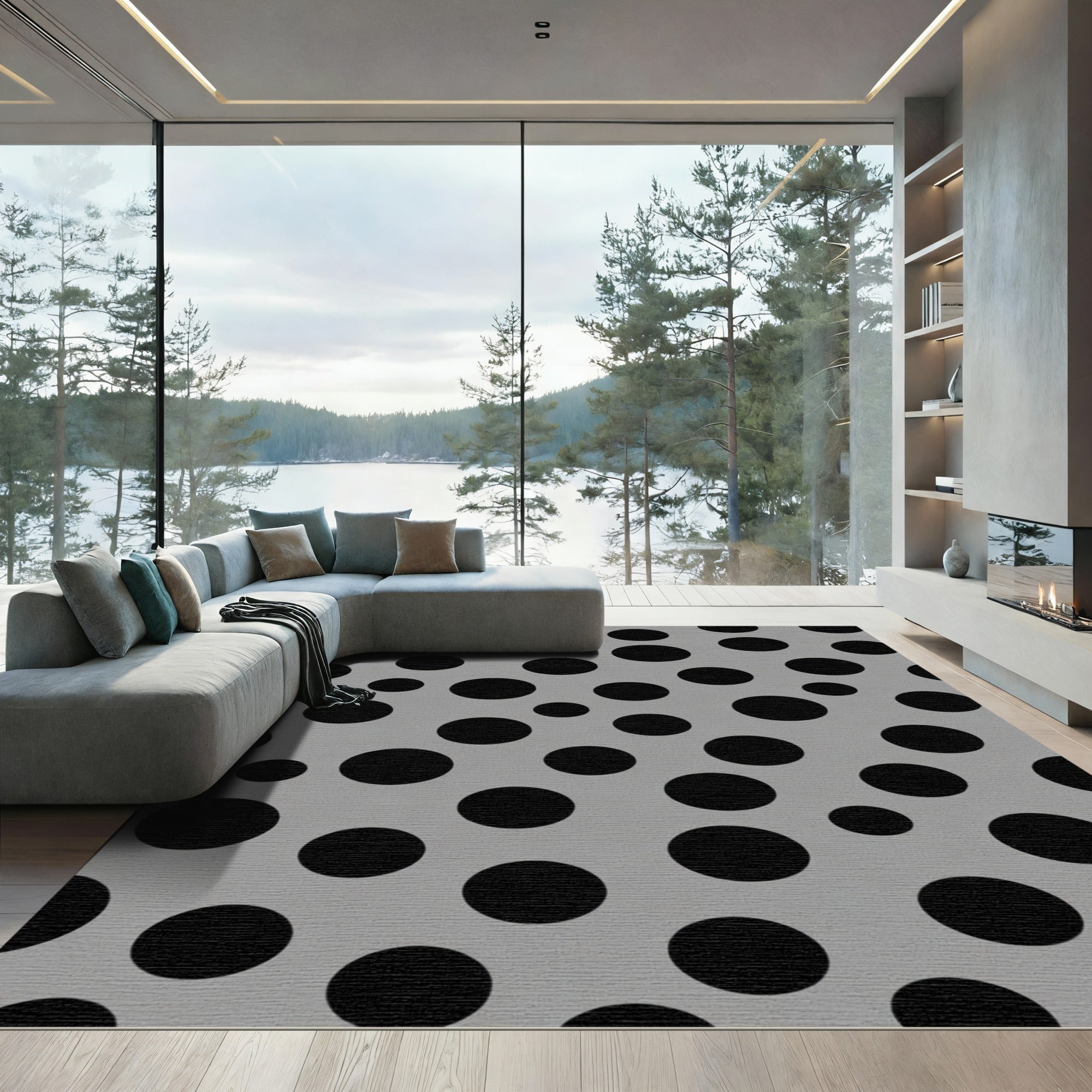 Gray Black Polka Dots Scattered Circles Rug