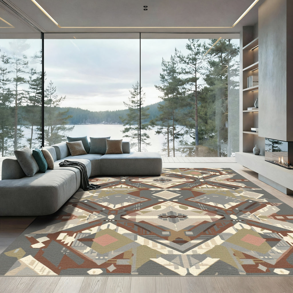 Rustic Geometric Earth Tone Medallion Rug