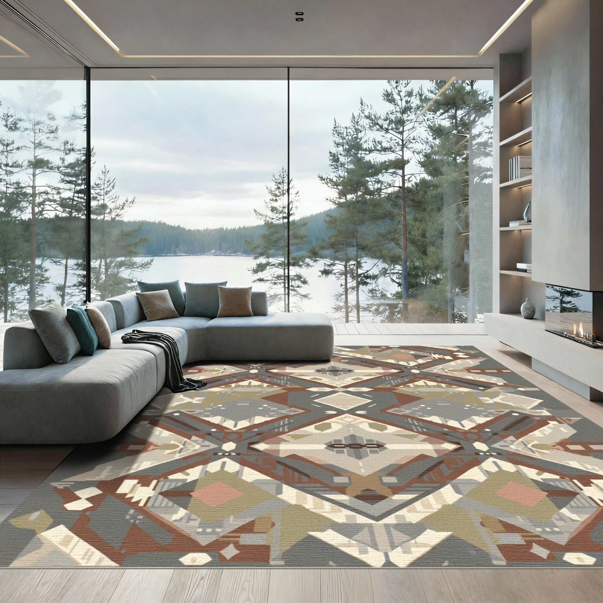 Rustic Geometric Earth Tone Medallion Rug