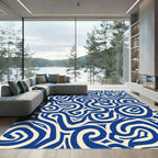 Deep Blue Swirling Abstract Lines Rug