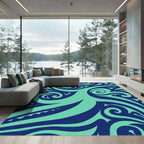 Deep Blue Swirling Aqua Abstract Rug