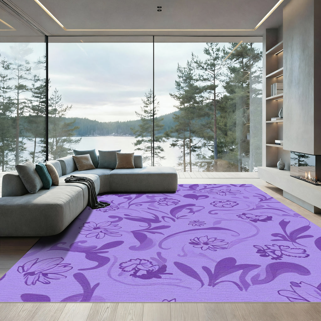 Lavender Floral Heart Swirl Rug
