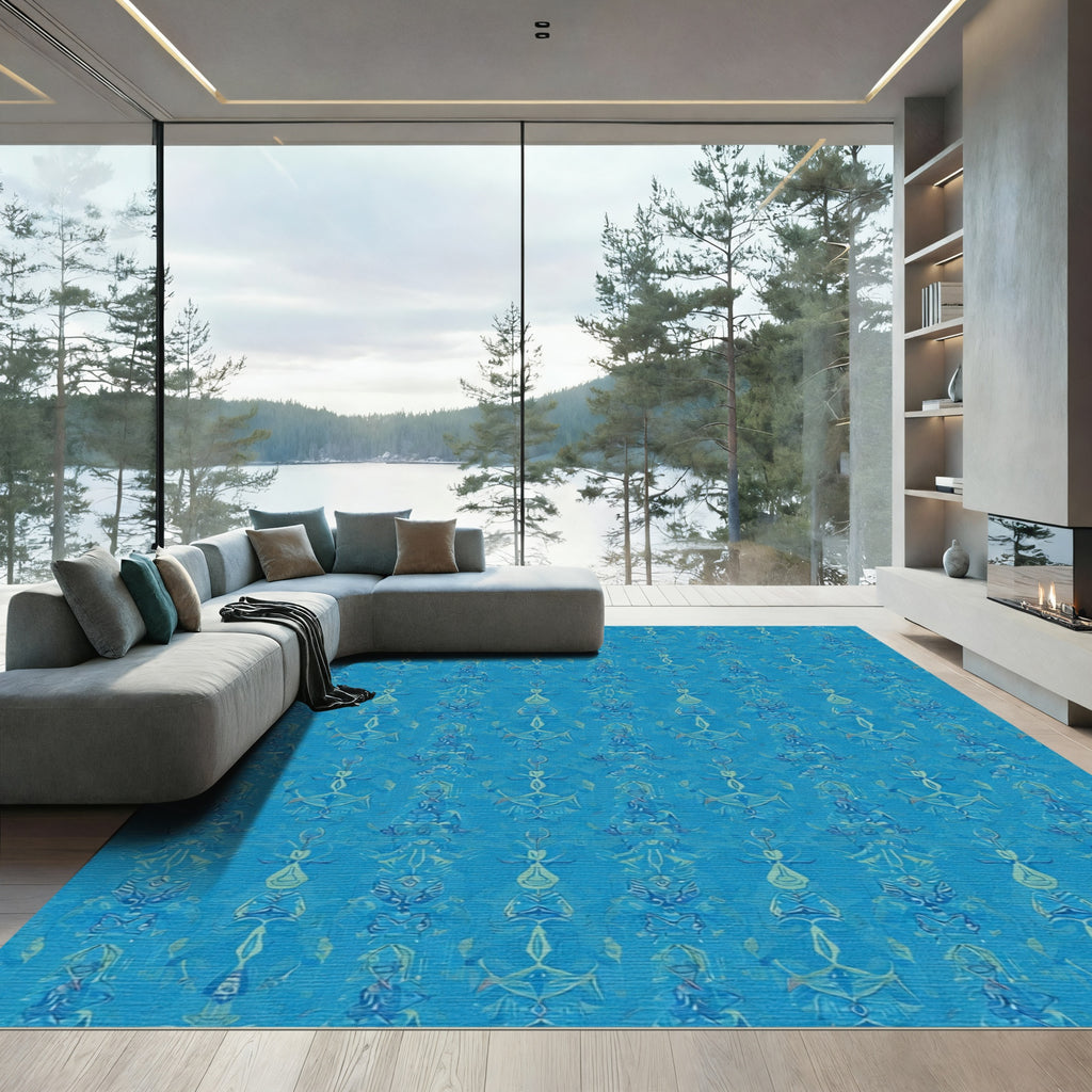 Aquatic Blue Abstract Kaleidoscope Rug