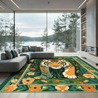 Vibrant Tiger In Lush Floral Garden Rug