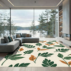 Green Rustic Leafy Branch Pattern Rug