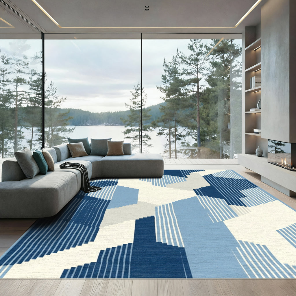 Indigo Blue Geometric Stacked Forms Rug