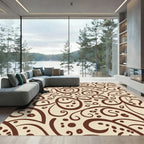 Brown Swirl Playful Faces Cream Background Rug