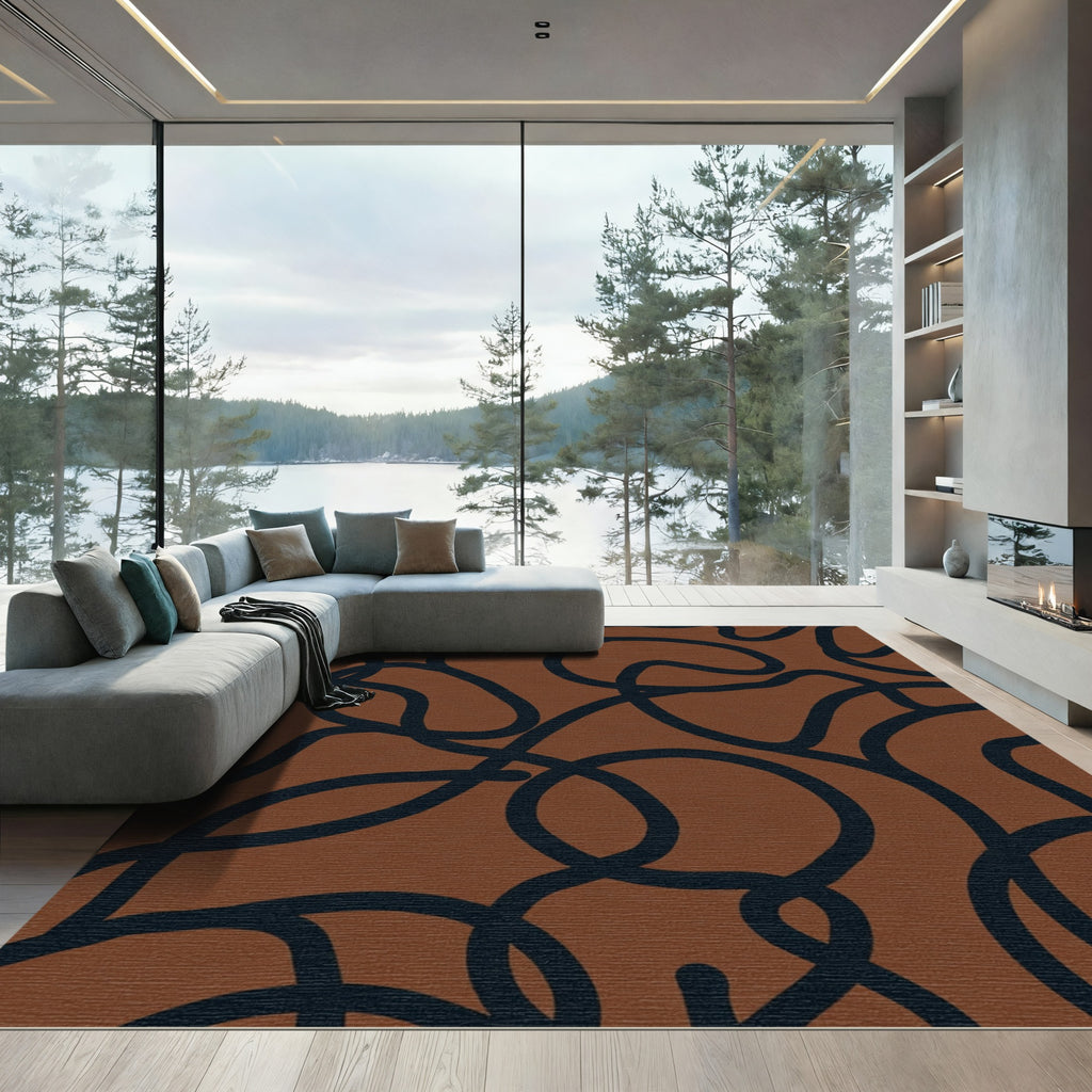 Earthy Brown Abstract Swirl Rug
