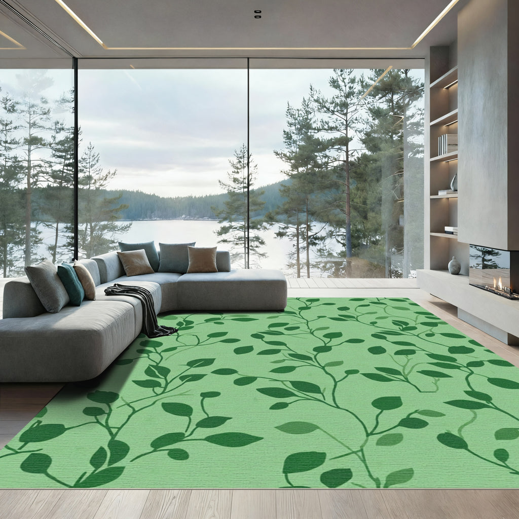 Earthy Green Vine Leaf Texture Rug