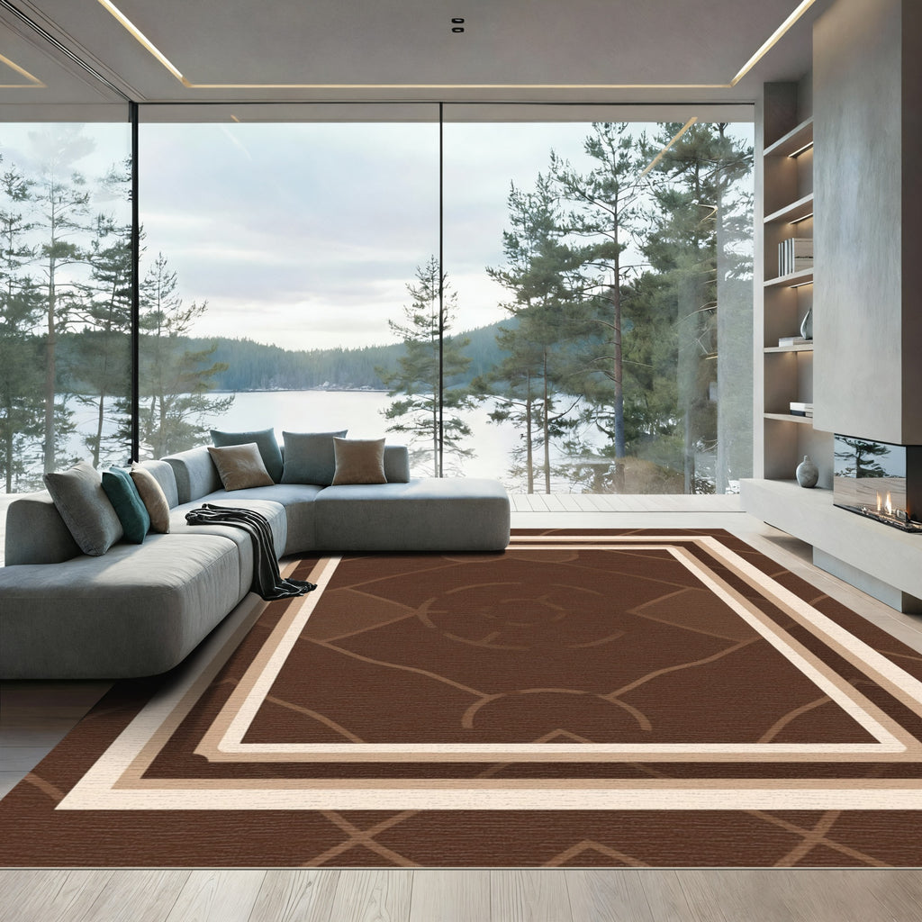 Brown Geometric Layered Rectangular Rug