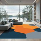 Vibrant Orange Hexagon Geometric Arrangement Rug