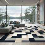 Geometric Abstract Navy Cream Mosaic Rug