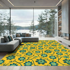 Golden Teal Floral Vine Rug