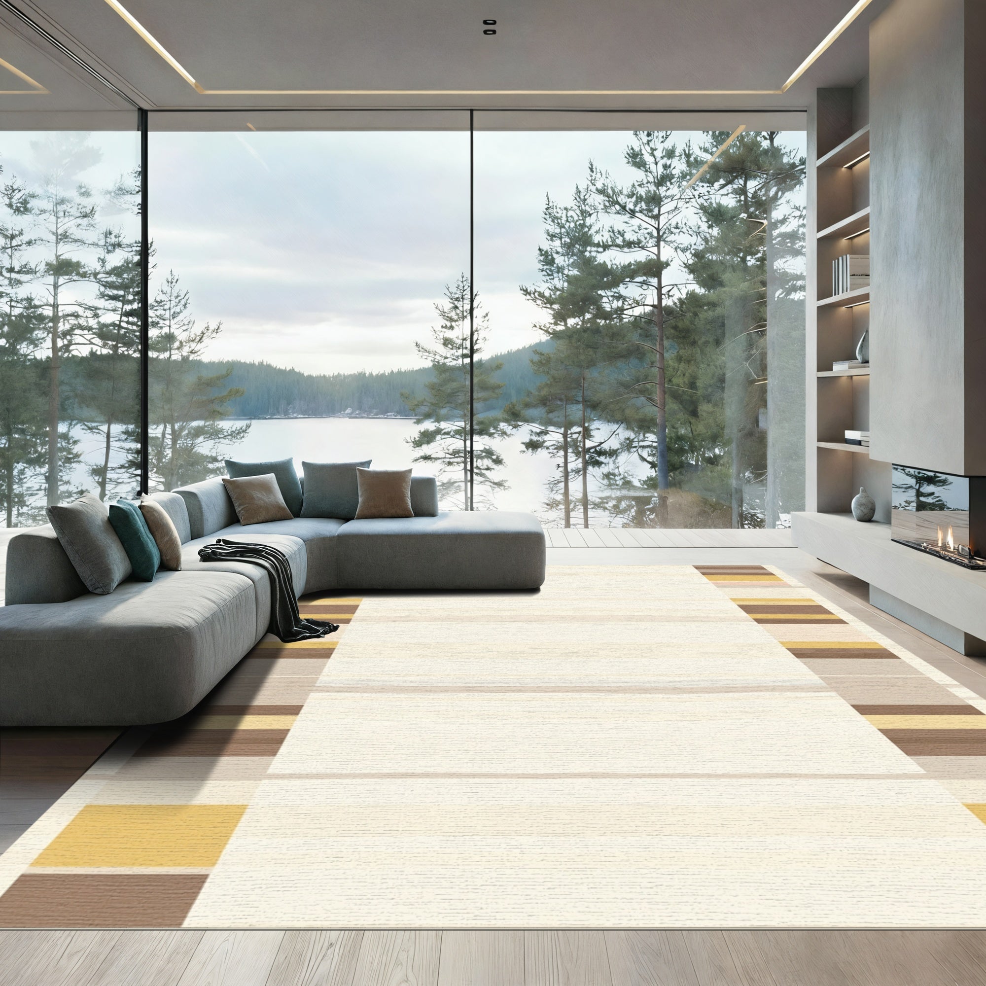 Earthy Tones Striped Border Rug